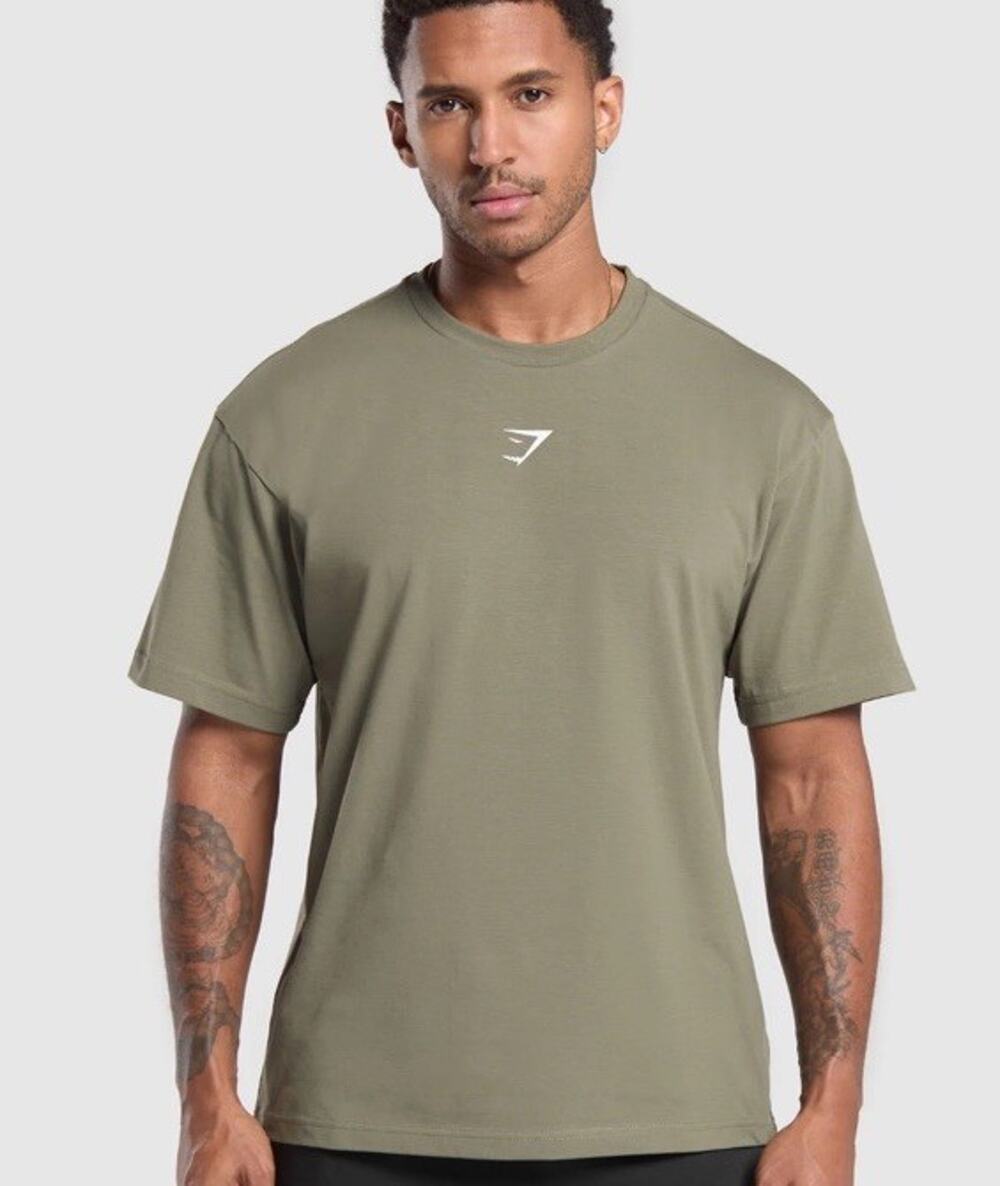Gymshark Mens Short Sleeve Tee Shirt Olive Green Graphic Size Small Gorgeous!
